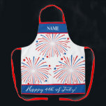 Patriotic 4th of July fireworks party BBQ apron<br><div class="desc">Patriotic 4th of July fireworks party BBQ apron. Red white and blue colors with American flag stars. Personalized with your own name and text. Custom kitchen aprons for cooking,  baking and more.</div>