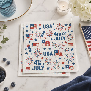 Patriotic 4th of July 🇺🇸   Fireworks, Stars & Fl Napkins