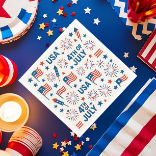 Patriotic 4th of July 🇺🇸 Fireworks, Stars & Fl Napkins