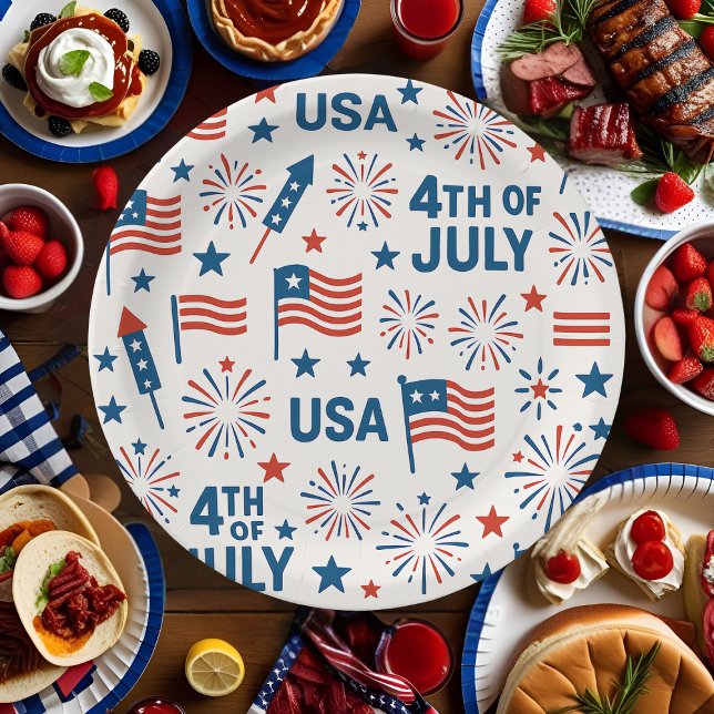 Patriotic 4th of July 🇺🇸 | Fireworks, Stars & Fl Paper Plates (Creator Uploaded)
