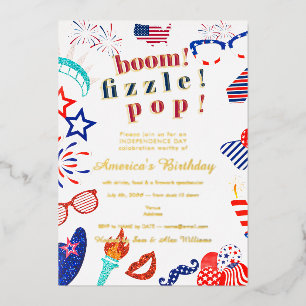 Patriotic 4th of July Fourth Boom Fizzle Pop BBQ Foil Invitation