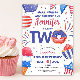Patriotic 4th of July Girl 2nd Birthday Invitation