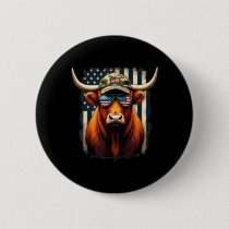 Patriotic 4th Of July Highland Cow  Button