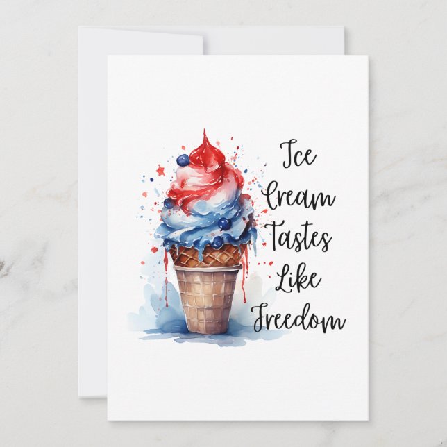 Patriotic 4th of July Ice Cream T-Shirt Holiday Card (Front)