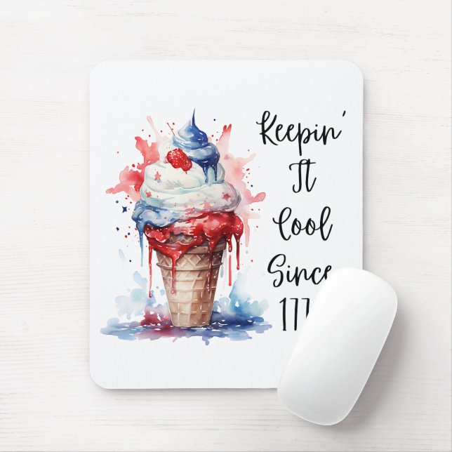 Patriotic 4th of July Ice Cream T-Shirt Mouse Pad (With Mouse)