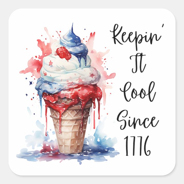 Patriotic 4th of July Ice Cream T-Shirt Square Sticker (Front)