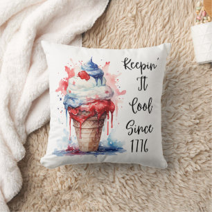 Patriotic 4th of July Ice Cream T-Shirt Throw Pillow