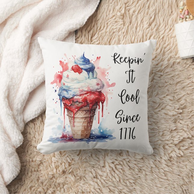 Patriotic 4th of July Ice Cream T-Shirt Throw Pillow (Blanket)