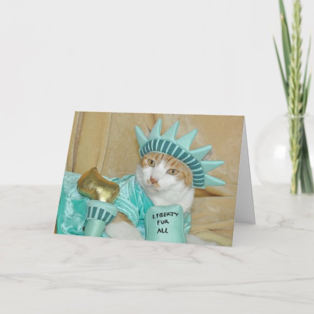Patriotic 4th of July Orange Cat Card (Front)