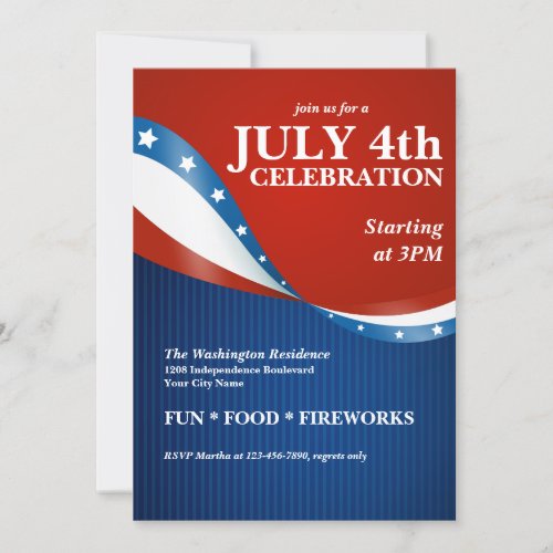 Patriotic 4th of July Party Celebration Invitation