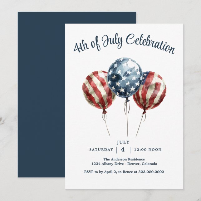 Patriotic 4th of July Party Invitation (Front/Back)