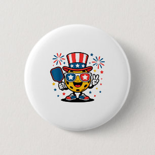Patriotic 4th of july pickleball american flag hat button