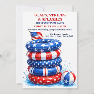 Patriotic 4th of July Pool Party - Red White Blue Invitation