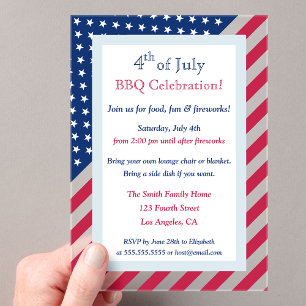 Patriotic 4th of July Red White and Blue BBQ Party Acrylic Invitations