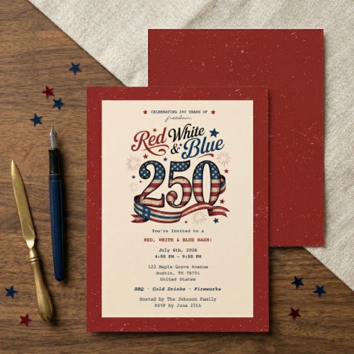 Patriotic 4th of July Red White Blue BBQ Party Invitation