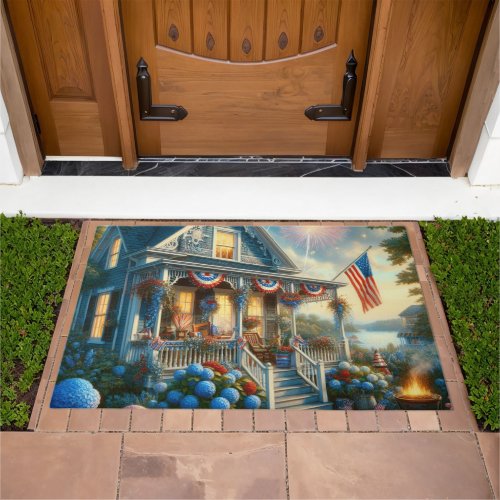 Patriotic 4th Of July Red White Blue Door Mat