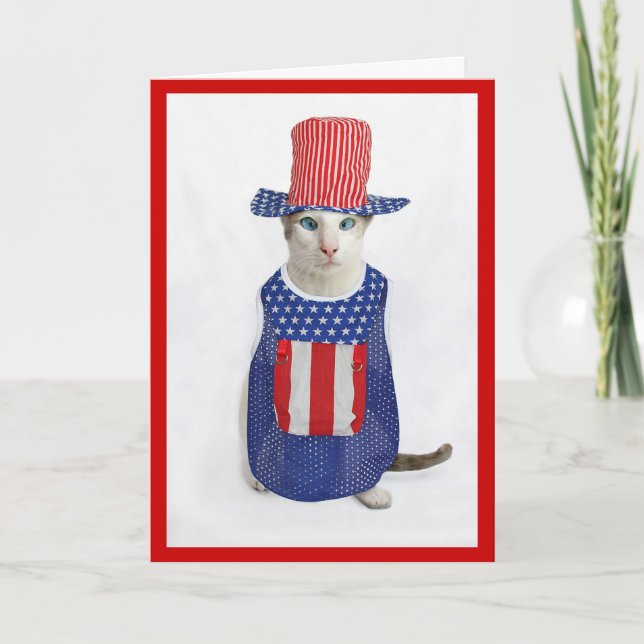 Patriotic 4th of July Siamese Cat Card (Front)