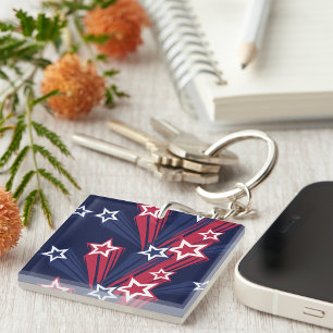 Patriotic 4th of July Stars Red White And Blue Keychain