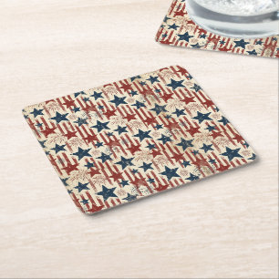 Patriotic 4th of July, Stars Stripes, Americana Square Paper Coaster