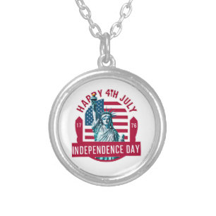 Patriotic 4th of July Statue of Liberty Design Silver Plated Necklace