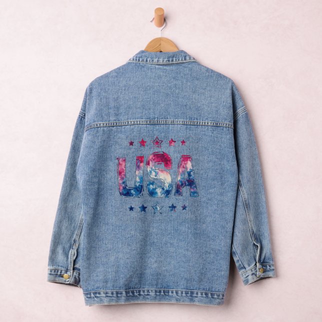 Patriotic 4th of July Tie Dye USA Denim Jacket (Hangar)