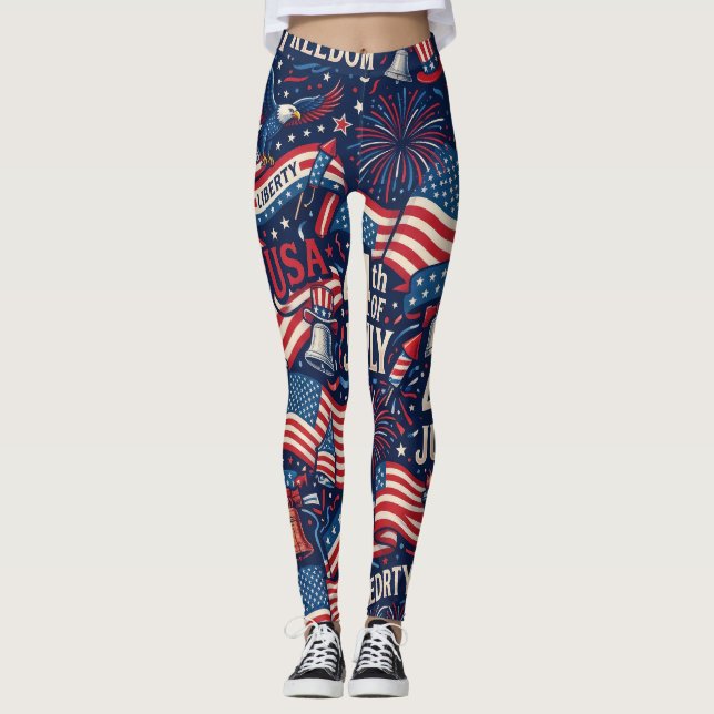 Patriotic 4th of July USA Flag & Fireworks Legging (Front)