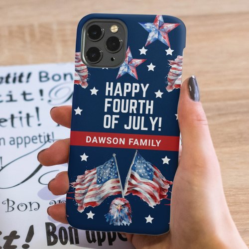 Patriotic 4th of July Watercolor Family Name  iPhone 11 Pro Case