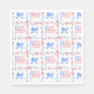Patriotic 4th of July watercolor flags & bows Napkins