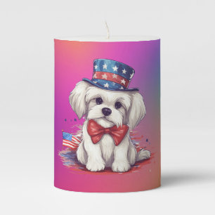 Patriotic 4th of July White Cute Puppy Dog-43568 Pillar Candle