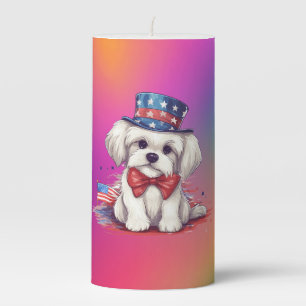 Patriotic 4th of July White Cute Puppy Dog-43568 Pillar Candle