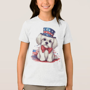 Patriotic 4th of July White Cute Puppy Dog-43568 Tri-Blend Shirt