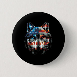 Patriotic 4th Of July Wolf American Us Flag Wolf L Button