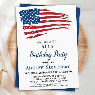 Patriotic 50th Birthday Party American Flag Invitation
