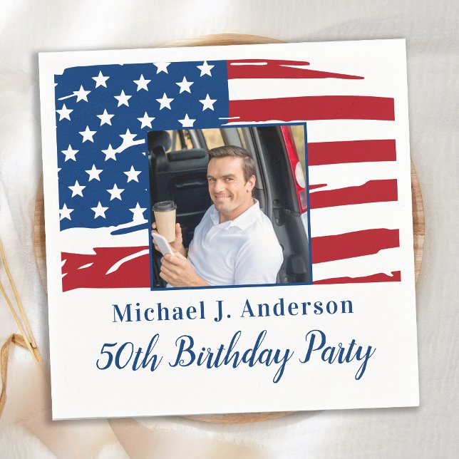 Patriotic 50th Birthday Party American Flag Photo Napkins (Creator Uploaded)