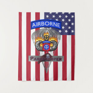 Patriotic 82nd Airborne Division Silver Chute Tapestry