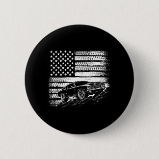Patriotic Aamerican Flag Vintage Muscle Car Guy Button