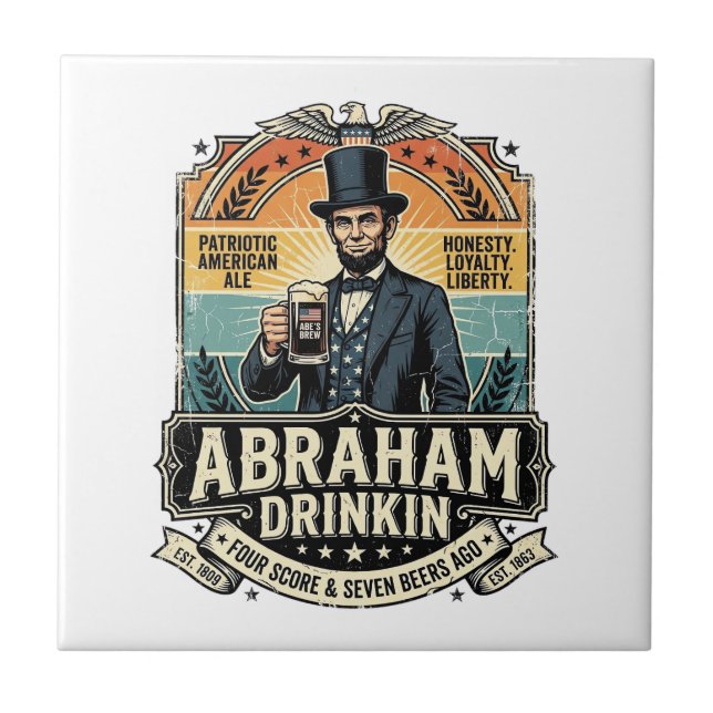 Patriotic Abraham Drinkin Retro Distressed Ceramic Tile (Front)