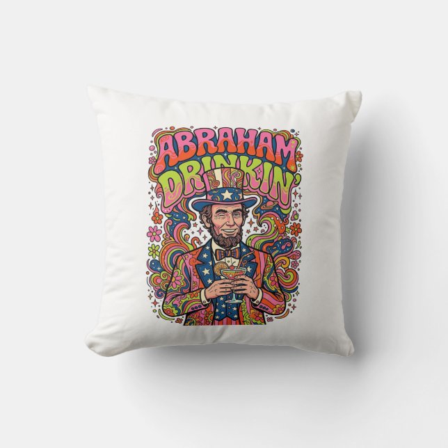 Patriotic Abraham Drinkin Retro Throw Pillow (Front)