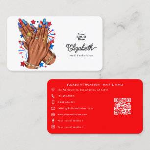 Patriotic African American Nail Salon Branding Business Card
