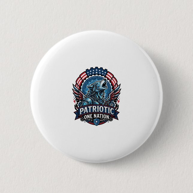 Patriotic Ai Freedom Wolf Cyberpunk Future Freedom Button (Front)