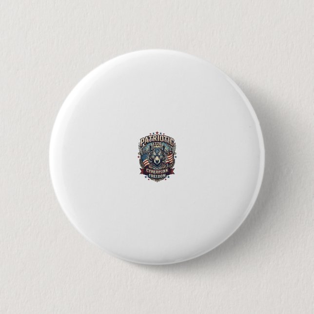 Patriotic Ai Freedom Wolf Cyberpunk Future Freedom Button (Front)