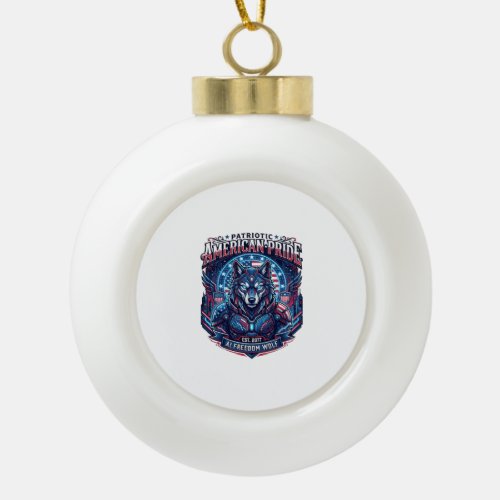 Patriotic Ai Freedom Wolf Cyberpunk Future Freedom Ceramic Ball Christmas Ornament