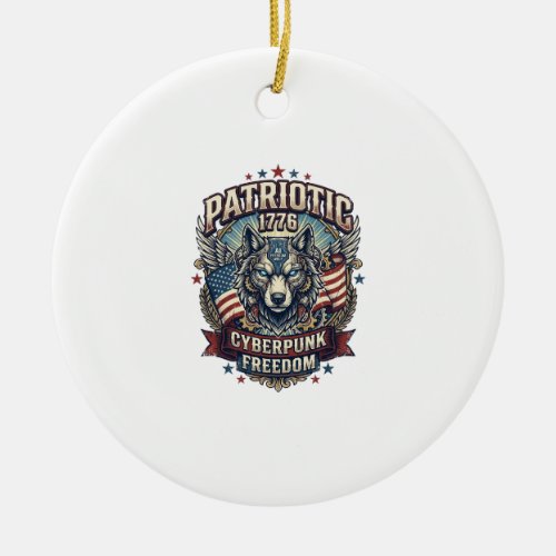 Patriotic Ai Freedom Wolf Cyberpunk Future Freedom Ceramic Ornament