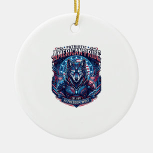 Patriotic Ai Freedom Wolf Cyberpunk Future Freedom Ceramic Ornament
