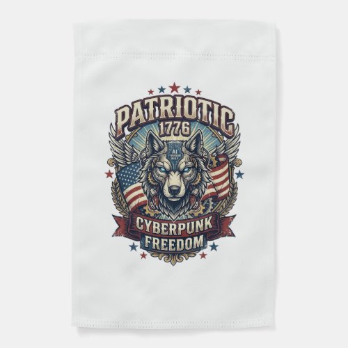 Patriotic Ai Freedom Wolf Cyberpunk Future Freedom Garden Flag