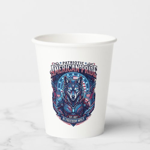 Patriotic Ai Freedom Wolf Cyberpunk Future Freedom Paper Cups