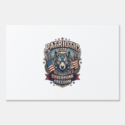 Patriotic Ai Freedom Wolf Cyberpunk Future Freedom Sign