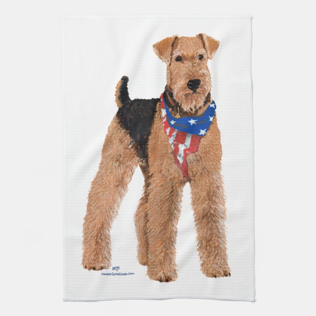 Patriotic Airedale Terrier Towel (Vertical)