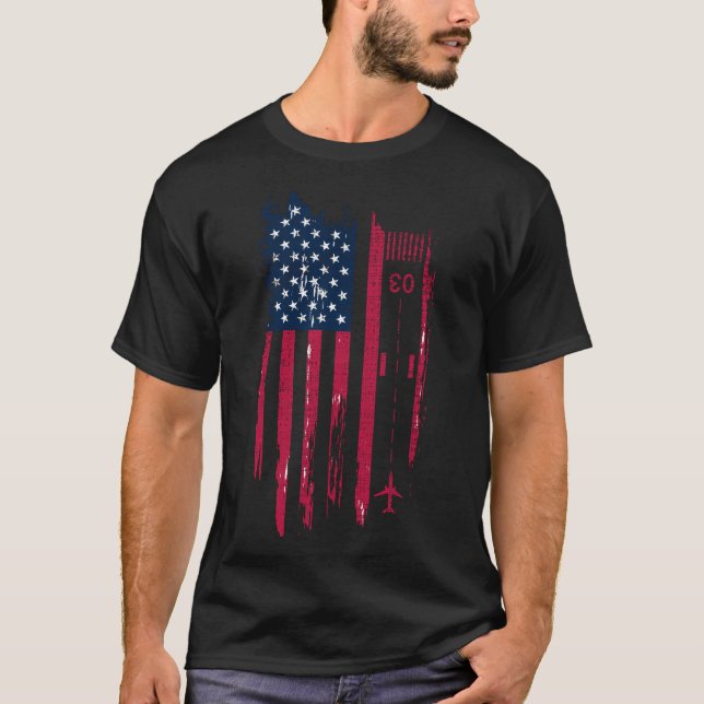 Patriotic Airplane Aviation Pilot American Flag T-Shirt (Front)