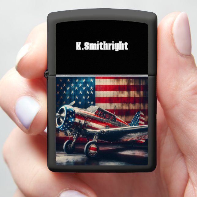 Patriotic Airplane with American Flag Zippo Lighter (In Hand)